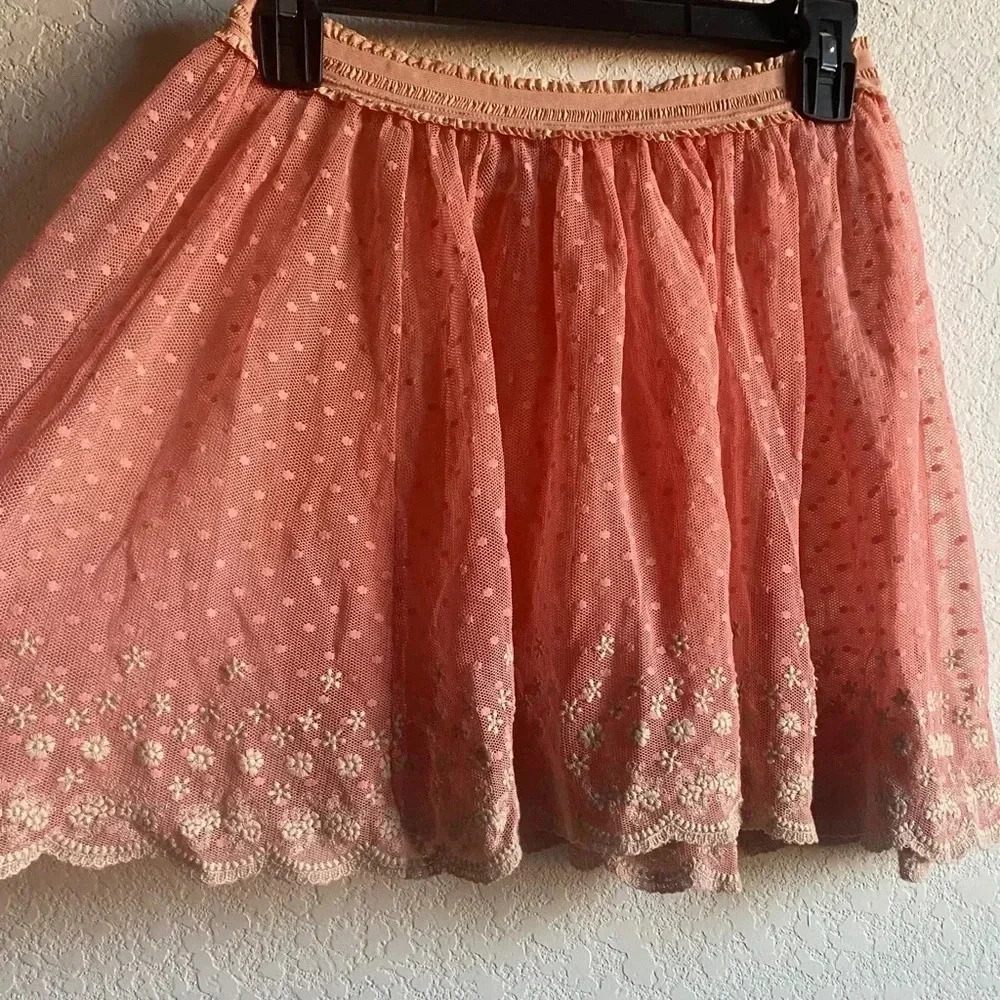Free People Coral Mini Skirt with Floral Details
